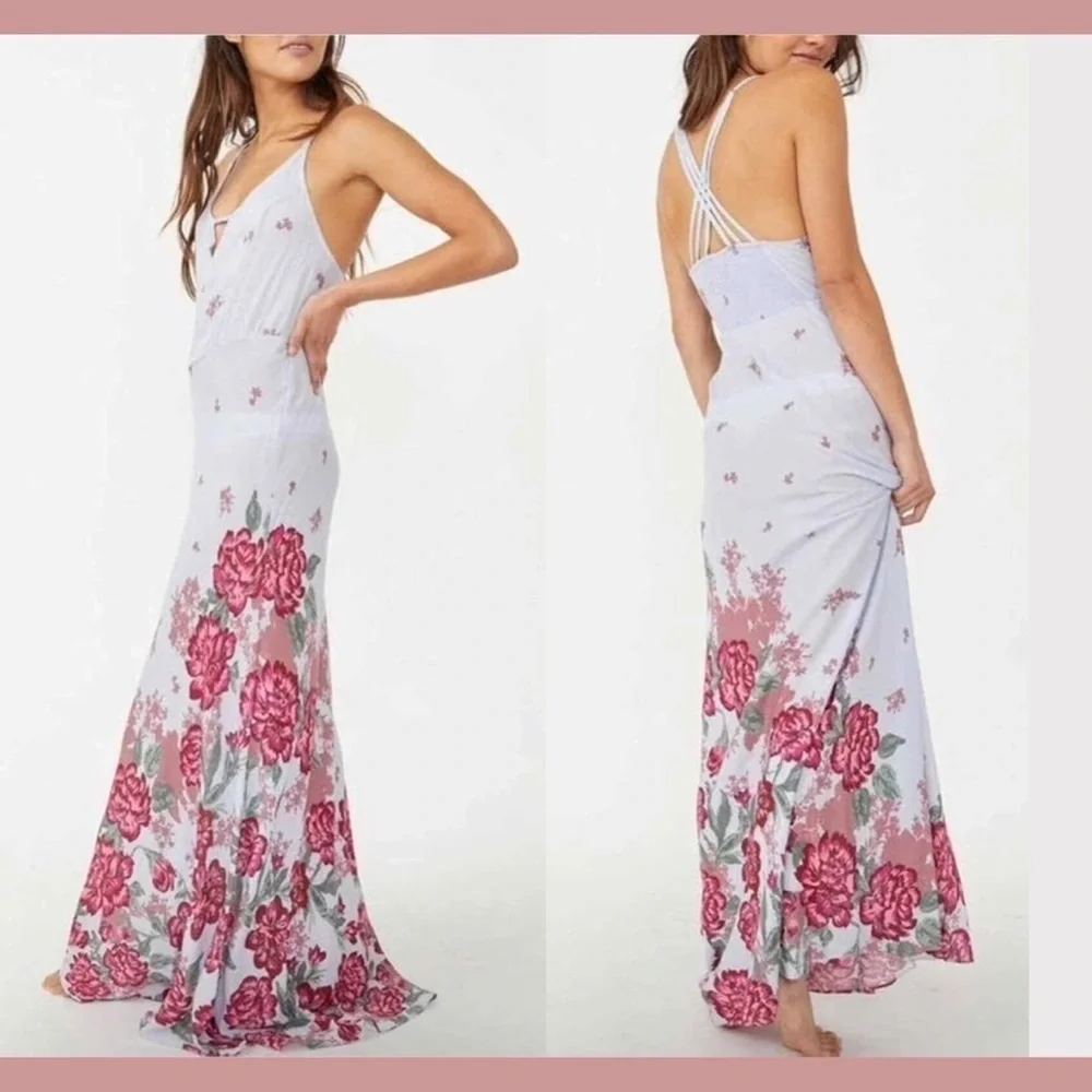 Free People Get To You Floral Maxi Dress Hydrangea Combo (100)